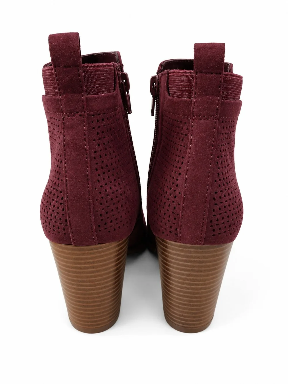 Market & Spruce Burgundy Faux Suede Perforated Ankle Booties Block Heel Size 7.5